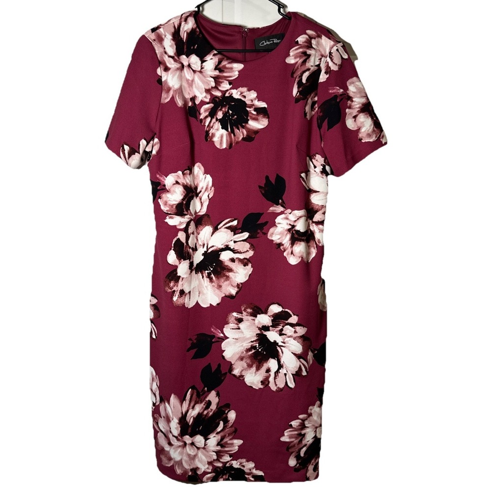 Chelsea Rose Womens Size 18‎ Wine Floral Sheath Dress Short Sleeve NWT
